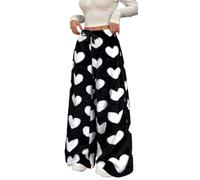 WINKEEY Mujer Pantalones de Pijama Largo Peludo Leopardo Pantalon Pijama Mujers Suaves Cómodas Partes de Abajo de Pijamas Otoño Invierno,Corazón Blanco S