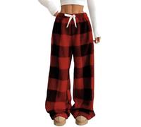 WINKEEY Mujer Pantalones de Pijama Largo Peludo Leopardo Pantalon Pijama Mujers Suaves Cómodas Partes de Abajo de Pijamas Otoño Invierno,Rojo Negro S