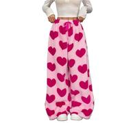 WINKEEY Mujer Pantalones de Pijama Largo Peludo Leopardo Pantalon Pijama Mujers Suaves Cómodas Partes de Abajo de Pijamas Otoño Invierno,Amor Rojo S
