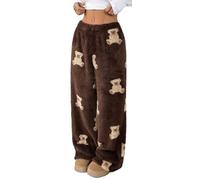 WINKEEY Mujer Pantalones de Pijama Largo Peludo Leopardo Pantalon Pijama Mujers Suaves Cómodas Partes de Abajo de Pijamas Otoño Invierno,Oso S