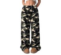 WINKEEY Mujer Pantalones de Pijama Largo Peludo Leopardo Pantalon Pijama Mujers Suaves Cómodas Partes de Abajo de Pijamas Otoño Invierno,Camuflaje S