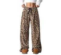 WINKEEY Mujer Pantalones de Pijama Largo Peludo Leopardo Pantalon Pijama Mujers Suaves Cómodas Partes de Abajo de Pijamas Otoño Invierno,Leopardo S