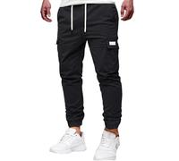 WINKEEY Pantalones Hombre de Cordón Bolsillos Múltiple Pantalones Cargo Hombre Color Sólido Cómodas Duraderas Casual Jogger Hombres, Negro XL