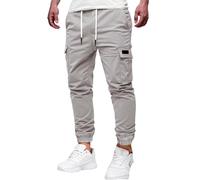 WINKEEY Pantalones Hombre de Cordón Bolsillos Múltiple Pantalones Cargo Hombre Color Sólido Cómodas Duraderas Casual Jogger Hombres, Gris Claro L