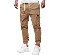 WINKEEY Pantalones Hombre de Cordón Bolsillos Múltiple Pantalones Cargo Hombre Color Sólido Cómodas Duraderas Casual Jogger Hombres, Amarillo M