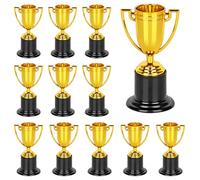 WINKIO Mini trofeos, paquete de 12 trofeos dorados, trofeos de plástico para niños, vasos de trofeo de 4 pulgadas, trofeos de premio para recuerdos de fiesta, accesorios, recompensas, premios