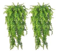 Winlauyet 2 plantas artificiales colgantes de helechos colgantes de plástico hojas de hiedra para interiores y exteriores, plantas de hojas artificiales para salón, cocina, balcón, jardín, dormitorio,