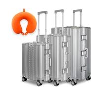 WINLIFE Equipaje de mano 3 en 1 M+L+XL (53 cm) + carrito de check-in (65 cm) + maleta XL (75 cm) set de maletas de viaje con marco de aluminio, ABS + cojín cervical naranja y candado de número TSA,