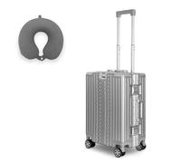 WINLIFE Maleta de viaje tamaño M, marco de aluminio con ABS + cojín cervical antracita y candado de número TSA, 53 cm, equipaje de mano, color plateado, plata, medium, 1 maletín rígido con ruedas (M)