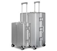 WINLIFE Maleta rígida de viaje M, L, XL | carro de plástico ABS con carcasa grande en plata | Candado de combinación TSA | 4 ruedas giratorias dobles de 360° | Mango telescópico | Soporte integrado