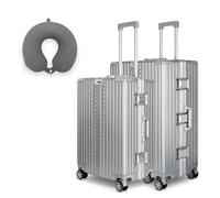 WINLIFE Set de ahorro L+XL Maleta de viaje con marco de aluminio con ABS + cojín cervical antracita y candado de número TSA, carrito de check-in L (65 cm) + maleta XL (75 cm) maletín rígido | Plata,