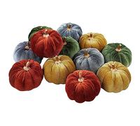 Winlyn 12 calabazas pequeñas de terciopelo sintético de cosecha surtidas, decorativas, color verde oliva, dorado, gris, calabazas de espuma, 7.6 cm, para otoño, boda, Acción de Gracias, Halloween,