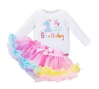 Winmany Bebé Niña 1er Cumpleaños TuTu Conjunto Falda Manga Larga Mameluco Primer Cumpleaños Smash Cake Atuendos Conjunto Vestido Fiesta