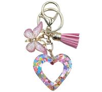 Winmany Llavero de resina con forma de corazón y mariposa con borlas, bonito colgante, llavero, mochila, bolso, bolso de San Valentín, accesorios para mujeres y niñas, Rosa colorido, 4.2*10cm/1.7*4in