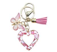 Winmany Llavero de resina con forma de corazón y mariposa con borlas, bonito colgante, llavero, mochila, bolso, bolso de San Valentín, accesorios para mujeres y niñas, rosa, 4.2*10cm/1.7*4in