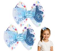 Winmany Paquete de 2 lazos para el pelo de cumpleaños para niñas pequeñas, color rosa fresa y azul, pinzas para el pelo con números brillantes para edades de 1 a 6 años, accesorios de fiesta