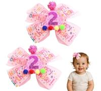Winmany Paquete de 2 lazos para el pelo de cumpleaños para niñas pequeñas, color rosa fresa y azul, pinzas para el pelo con números brillantes para edades de 1 a 6 años, accesorios de fiesta