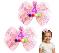Winmany Paquete de 2 lazos para el pelo de cumpleaños para niñas pequeñas, color rosa fresa y azul, pinzas para el pelo con números brillantes para edades de 1 a 6 años, accesorios de fiesta