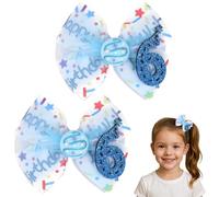 Winmany Paquete de 2 lazos para el pelo de cumpleaños para niñas pequeñas, color rosa fresa y azul, pinzas para el pelo con números brillantes para edades de 1 a 6 años, accesorios de fiesta
