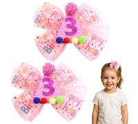 Winmany Paquete de 2 lazos para el pelo de cumpleaños para niñas pequeñas, color rosa fresa y azul, pinzas para el pelo con números brillantes para edades de 1 a 6 años, accesorios de fiesta