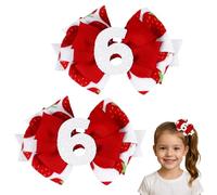 Winmany Paquete de 2 lazos para el pelo de cumpleaños para niñas pequeñas, color rosa fresa y azul, pinzas para el pelo con números brillantes para edades de 1 a 6 años, accesorios de fiesta