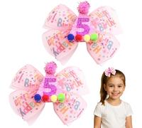 Winmany Paquete de 2 lazos para el pelo de cumpleaños para niñas pequeñas, color rosa fresa y azul, pinzas para el pelo con números brillantes para edades de 1 a 6 años, accesorios de fiesta