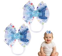 Winmany Paquete de 2 lazos para el pelo de cumpleaños para niñas pequeñas, color rosa fresa y azul, pinzas para el pelo con números brillantes para edades de 1 a 6 años, accesorios de fiesta