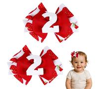 Winmany Paquete de 2 lazos para el pelo de cumpleaños para niñas pequeñas, color rosa fresa y azul, pinzas para el pelo con números brillantes para edades de 1 a 6 años, accesorios de fiesta