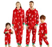 Winmany - Pijama familiar de franela de felpa con capucha y capucha de una sola pieza, ropa de dormir de forro polar grueso, Rojo -, 7-8 Años