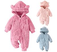 Winmany Recién Nacido Bebé Invierno Snowsuit Oso lana con capucha Mono Corazón Romper Invierno Abrigo Outwear para Niños Niñas (Rosa, 6-9 meses)