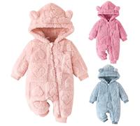 Winmany Recién Nacido Bebé Invierno Snowsuit Oso lana con capucha Mono Corazón Romper Invierno Abrigo Outwear para Niños Niñas (Rosada, 9-12 meses)