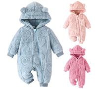 Winmany Recién Nacido Bebé Invierno Snowsuit Oso lana con capucha Mono Corazón Romper Invierno Abrigo Outwear para Niños Niñas (Azul, 3-6 meses)