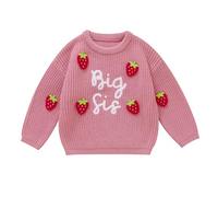 Winmany Suéter de punto para bebé niña pequeña con estampado de fresas y hermana mayor, sudadera de manga larga para otoño e invierno, rosa, 12-18 meses