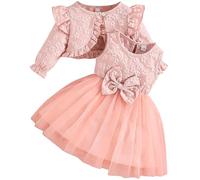 Winmany Vestido y Rebeca de Encaje Cárdigan para niños pequeños 2PCS Conjunto Falda Tul con Rebeca Floral para niñas Pequeña Primavera Verano Otoño Vestidos Conjuntos
