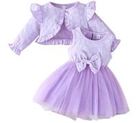 Winmany Vestido y Rebeca de Encaje Cárdigan para niños pequeños 2PCS Conjunto Falda Tul con Rebeca Floral para niñas Pequeña Primavera Verano Otoño Vestidos Conjuntos
