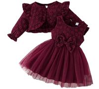 Winmany Vestido y Rebeca de Encaje Cárdigan para niños pequeños 2PCS Conjunto Falda Tul con Rebeca Floral para niñas Pequeña Primavera Verano Otoño Vestidos Conjuntos