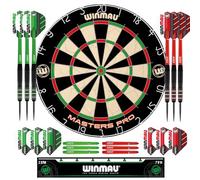 Winmau Darts - Masters Pro Premium Juego de Tablero de Dardos con cerdas: Incluye Dardos, Dardos, Plumas, Varillas y Tira Oche: Juego de Dardos con Punta de Acero Profesional para Adultos