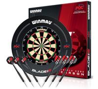 WINMAU Juego de dardos de triple núcleo - Diana profesional Winmau con borde PDC | 2 juegos de dardos de acero, sistema Rota-Lock, diana con sisal, ideal para torneos y entrenamiento.
