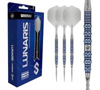 WINMAU Lunaris Darts - Dardos profesionales 90 % tungsteno | barriles paralelos azules y plateados | tecnología Switch Point | 2 puntas intercambiables | Fusión corta y plumas | Dardos 22/23/24/25 g