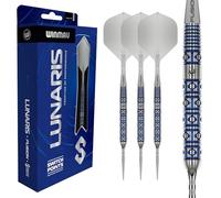 WINMAU Lunaris Darts - Dardos profesionales 90 % tungsteno | barriles paralelos azules y plateados | tecnología Switch Point | 2 puntas intercambiables | Fusión corta y plumas | Dardos 22/23/24/25 g