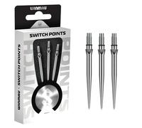 WINMAU - Puntos Switch - Punta de acero al carbono - Mecanismo de cambio rápido de rosca - 1 juego por paquete - Efecto plateado liso de 30 mm - Accesorios profesionales para dardos