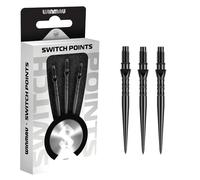 WINMAU - Puntos Switch - Punta de acero al carbono - Mecanismo de cambio rápido de rosca - 1 juego por paquete - Eje negro efecto 26mm - Accesorios profesionales para dardos