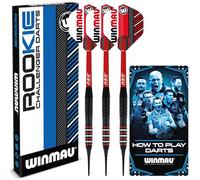 WINMAU Rookie Red Softip - Juego de dardos de latón (puntas de plástico) | Juegos individuales o múltiples | Incluye plumas y ejes (tallo) | Exclusivo folleto de dardos | Azul, Rojo y Verde |