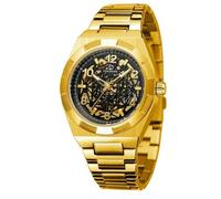 Winner 2024 - Reloj mecánico de acero inoxidable a prueba de golpes y cuerda automática para hombre, Negro y dorado, Lujoso