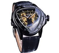Winner Fashion - Reloj mecánico para Hombre, Esfera Triangular, Esfera de Esqueleto Dorado, Esfera de Piel, Negro, Mecánico