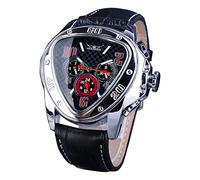 Winner - Reloj de Pulsera mecánico de Moda, Esfera Triangular de Carreras, Impermeable, Esfera de Esqueleto Dorado, Movimiento automático, diseño de Cuero, Reloj mecánico para Hombre, Negro y Rojo