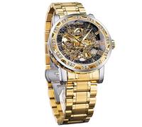 Winner - Reloj de pulsera mecánico manual retro con diamantes y flores talladas para hombre, reloj de pulsera mecánico clásico con números romanos, gold1, Mecánico