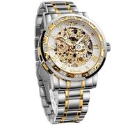 Winner Reloj de Pulsera mecánico mecánico Retro con Diamante Tallado para Hombre, Esqueleto clásico, números Romanos, Plata-Blanco, Mecánico