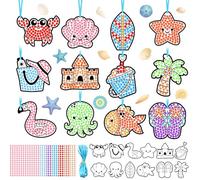 WinnerWhy 36 juegos de pintura de diamantes de verano, para colgar en la playa, manualidades, peces, estrellas de mar, conchas, adornos para decoración de fiestas en el océano, escuela dominical