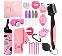 WinnerWhy El kit de 22 accesorios de golf rosa incluye toalla de golf, cepillo de limpieza, clip retráctil, herramienta de divot, 2 pelotas de golf, bolsa de pelota de golf, 6 camisetas de golf, 4